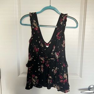 Black v-neck tank top with florals